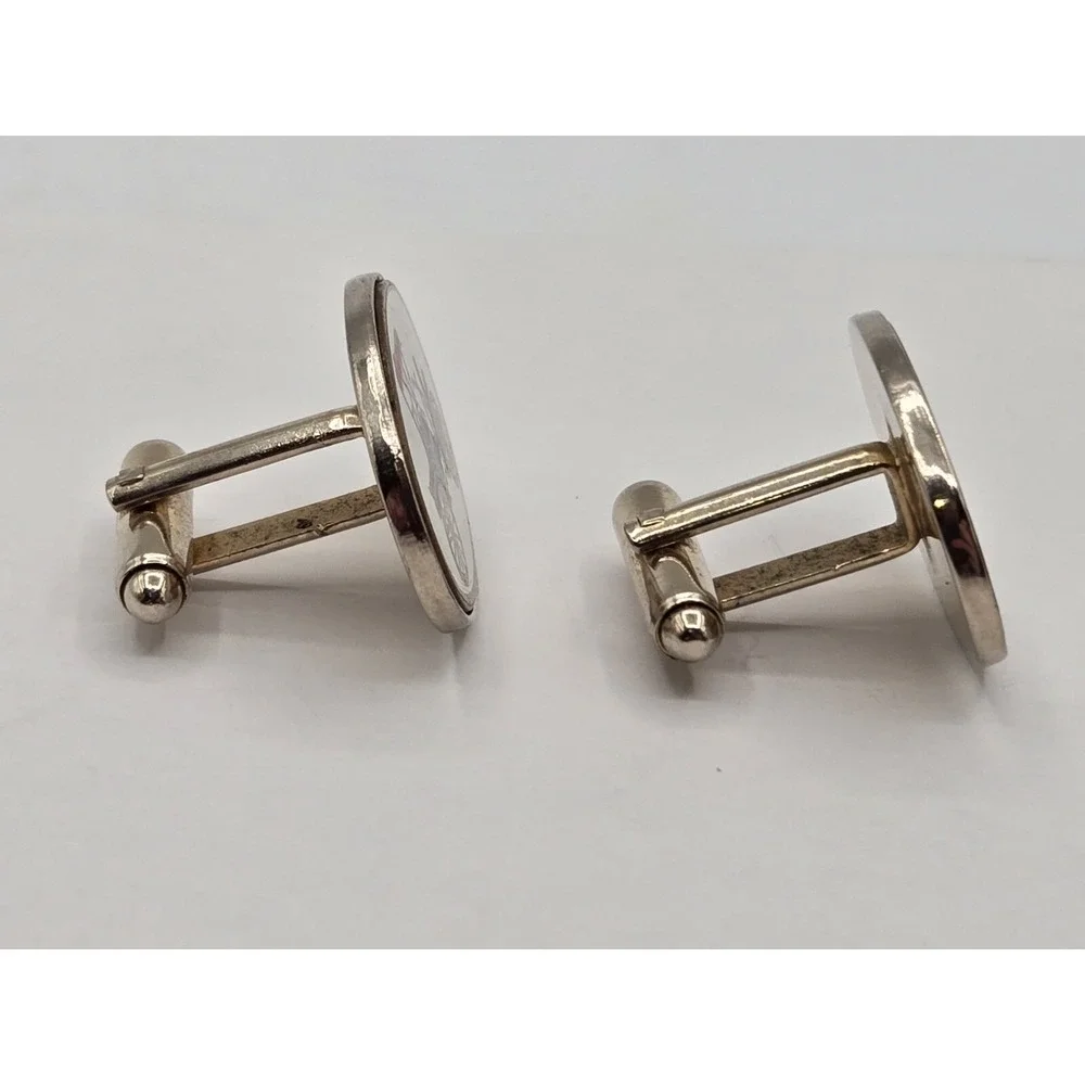 Vtg Automobile Antique Coupe Cufflinks Enamel White Black Red Goldtone Car
